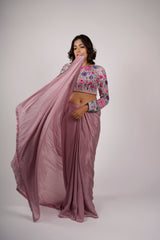 Dusky Petal – Amber Gold Hand-Painted Organza Saree