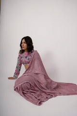 Dusky Petal – Amber Gold Hand-Painted Organza Saree