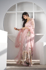 Blush Rosette – Blush Pink Hand-Painted Organza Saree