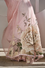 Blush Rosette – Blush Pink Hand-Painted Organza Saree